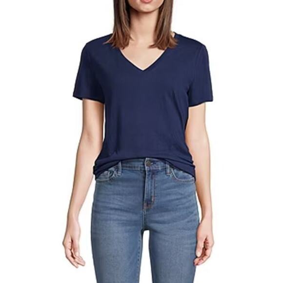 a.n.a Women's V-Neck Cotton Blend V-Neck Sleeve T-Shirt in Navy Small $14 - Picture 1 of 2